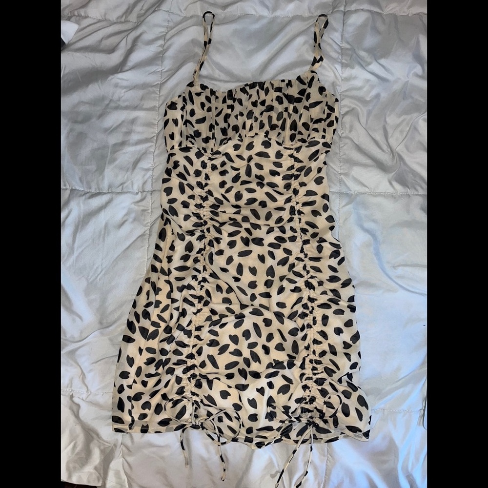 Dalmatian print ruched mini dress